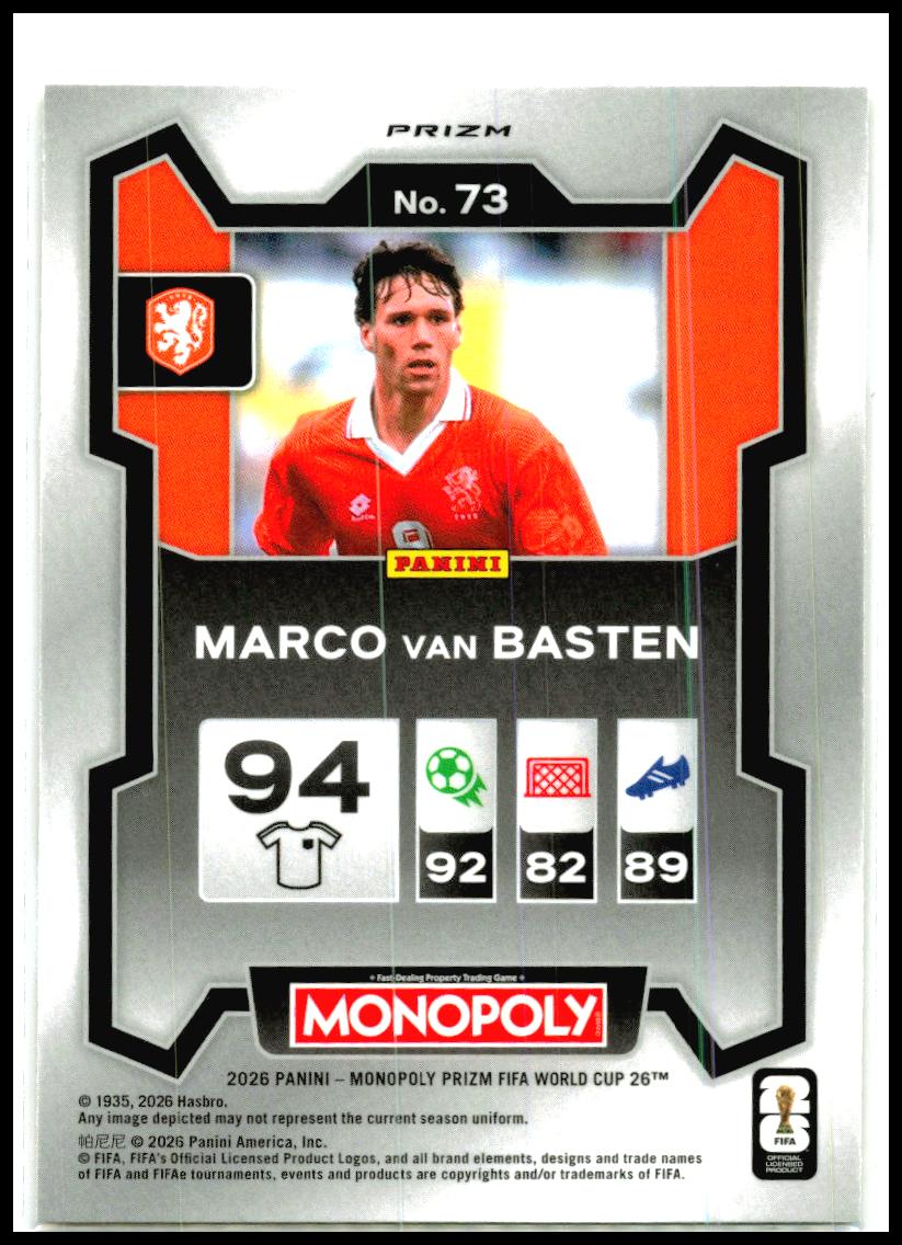 2026 Prizm Monopoly FIFA World Cup Gold Cracked Ice #73 Marco van Basten