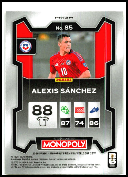 2026 Panini Prizm Monopoly FIFA World Cup Gold Cracked Ice #85 Alexis Sanchez