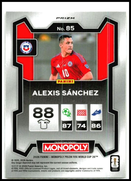 2026 Panini Prizm Monopoly FIFA World Cup Gold Cracked Ice #85 Alexis Sanchez