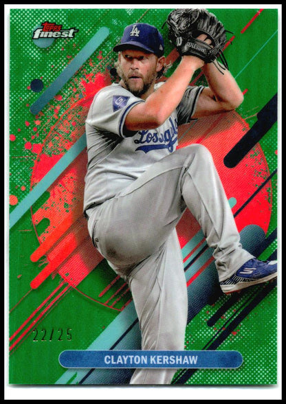 2025 Finest Green Refractors #296 Clayton Kershaw #/25 Los Angeles Dodgers