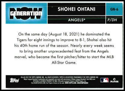 2022 Topps Chrome Update Generation Now Chrome #GNC-5 Shohei Ohtani Angels