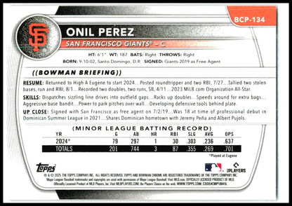 2025 Bowman Chrome Prospects Red Refractor #BCP-134 Onil Perez Giants