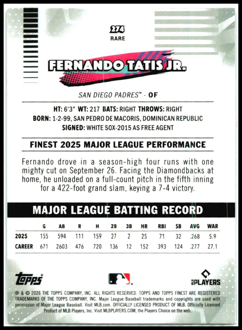 2026 Finest Mini-Diamond Refractors #274 Fernando Tatis Jr. San Diego Padres