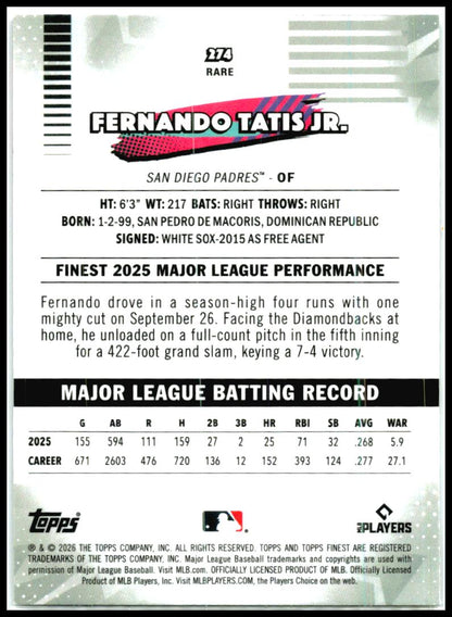 2026 Finest Mini-Diamond Refractors #274 Fernando Tatis Jr. San Diego Padres