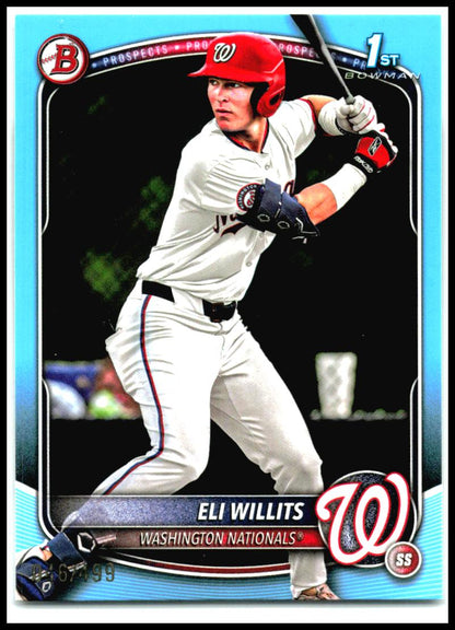 2025 Bowman Draft Sky Blue Border #BD-1 Eli Willits #/499 Washington Nationals
