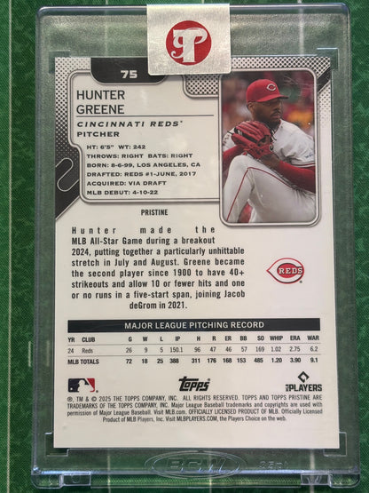 2025 Topps Pristine Orange Refractors #75 Hunter Greene #/25 Cincinnati Reds