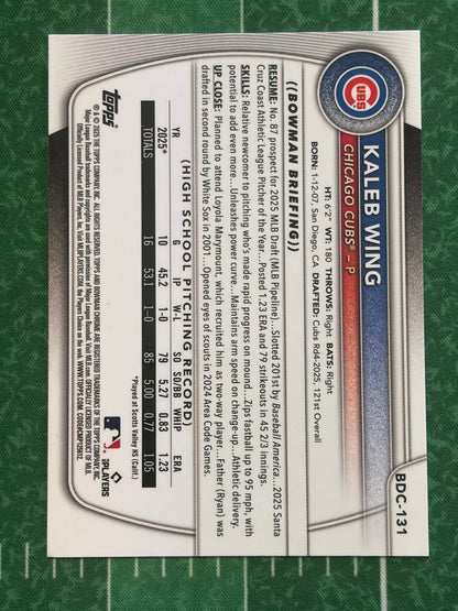 2025 Bowman Draft Chrome Green Grass Refractor #BDC-131 Kaleb Wing Cubs