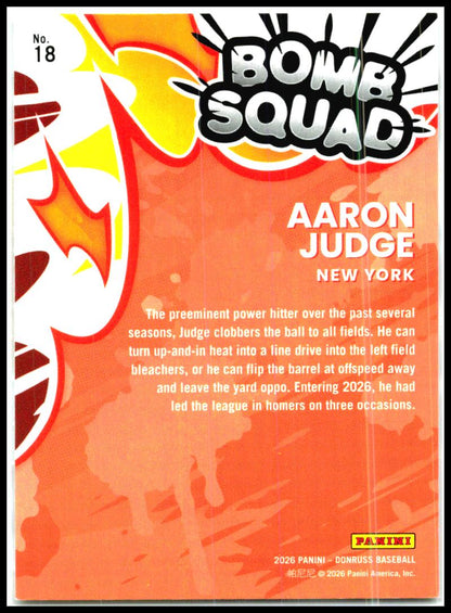 2026 Donruss Bomb Squad #18 Aaron Judge New York Yankees