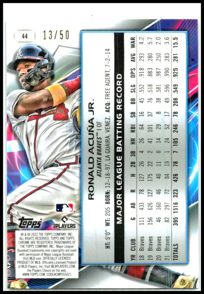2022 Topps Chrome Cosmic Gold Interstellar #44 Ronald Acuña Jr. Braves