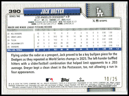 2026 Topps Wood #/25 #390 Jack Dreyer Los Angeles Dodgers