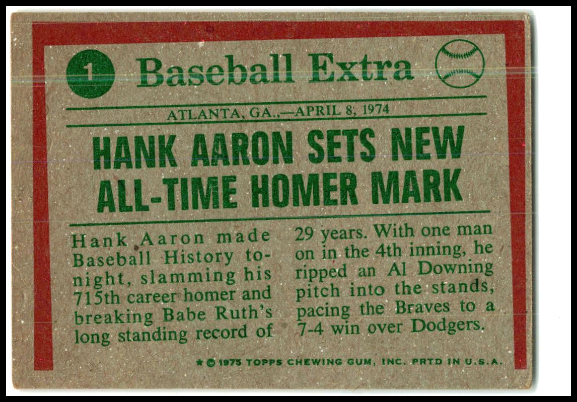 1975 Topps #1 Hank Aaron Atlanta Braves