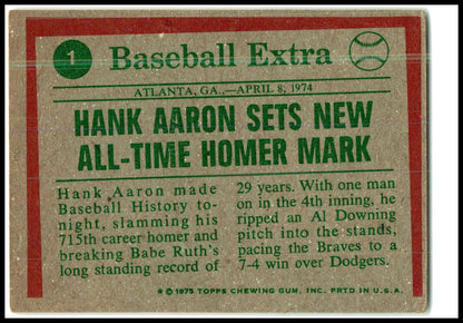 1975 Topps #1 Hank Aaron Atlanta Braves