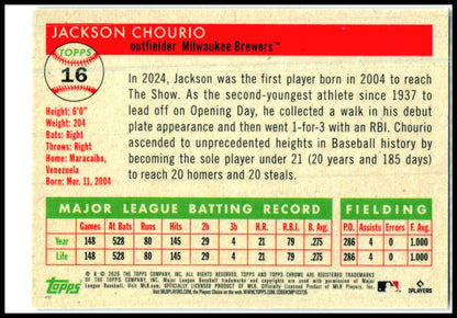 2025 Topps Chrome Platinum Blue Shimmer Refractors #16 Jackson Chourio Brewers
