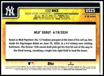 2025 Topps Update Golden Mirror Variations #US25 Ben Rice New York Yankees