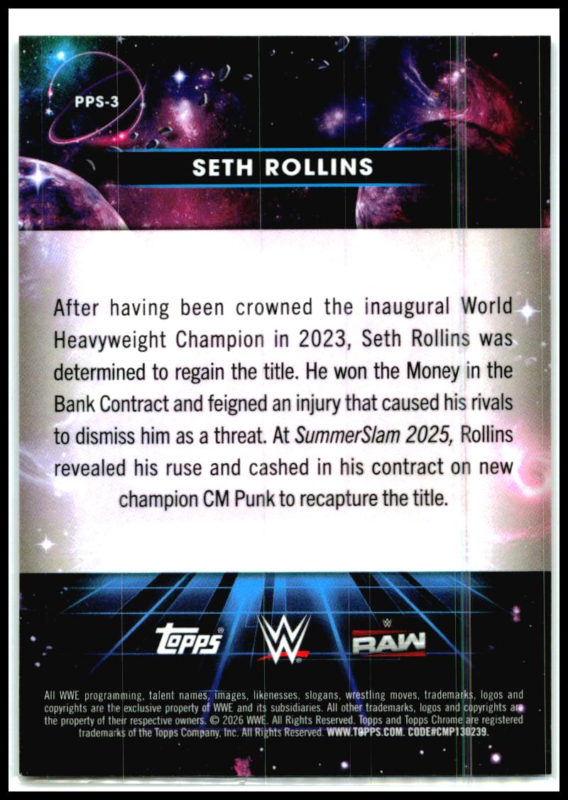 2026 Topps Chrome Cosmic WWE Planetary Pursuit Sun #PPS-3 Seth Rollins