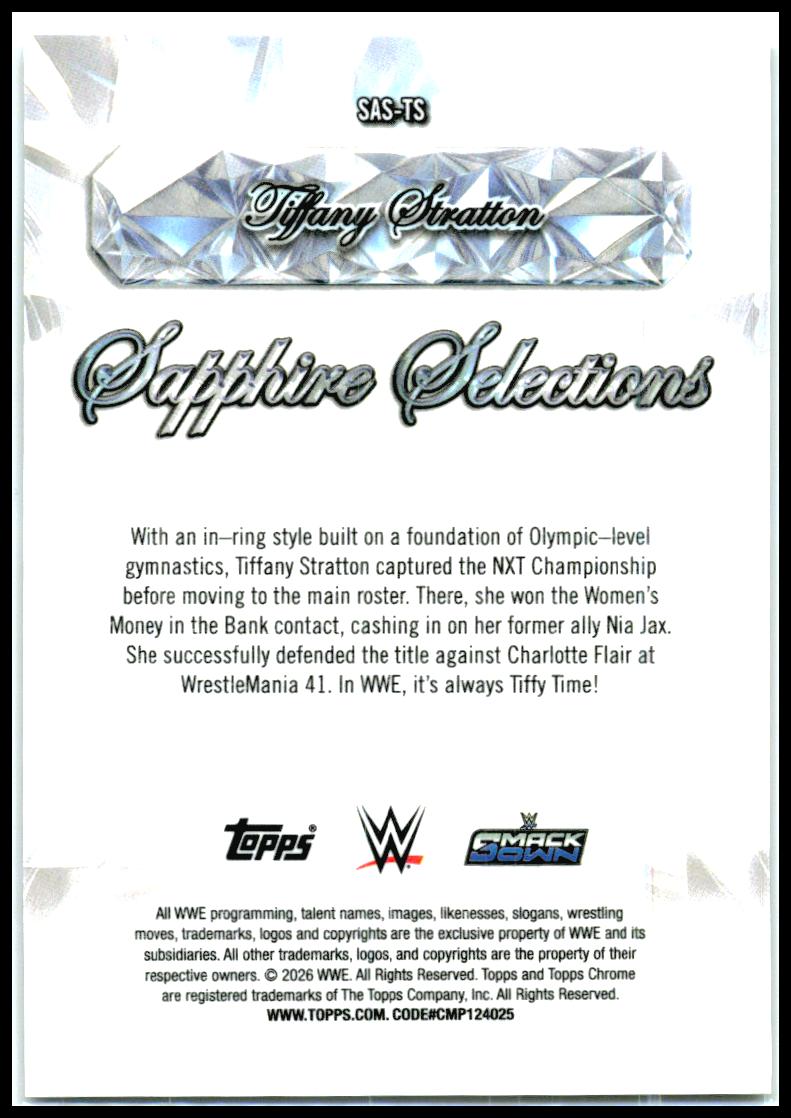 2026 Topps Chrome Sapphire Edition WWE Sapphire Selections # Tiffany Stratton