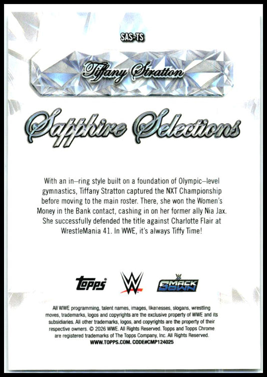 2026 Topps Chrome Sapphire Edition WWE Sapphire Selections # Tiffany Stratton