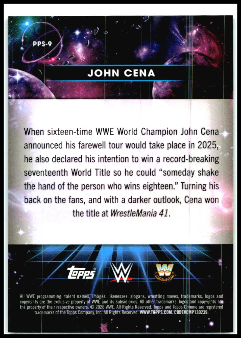 2026 Topps Chrome Cosmic WWE Planetary Pursuit Sun #PPS-9 John Cena