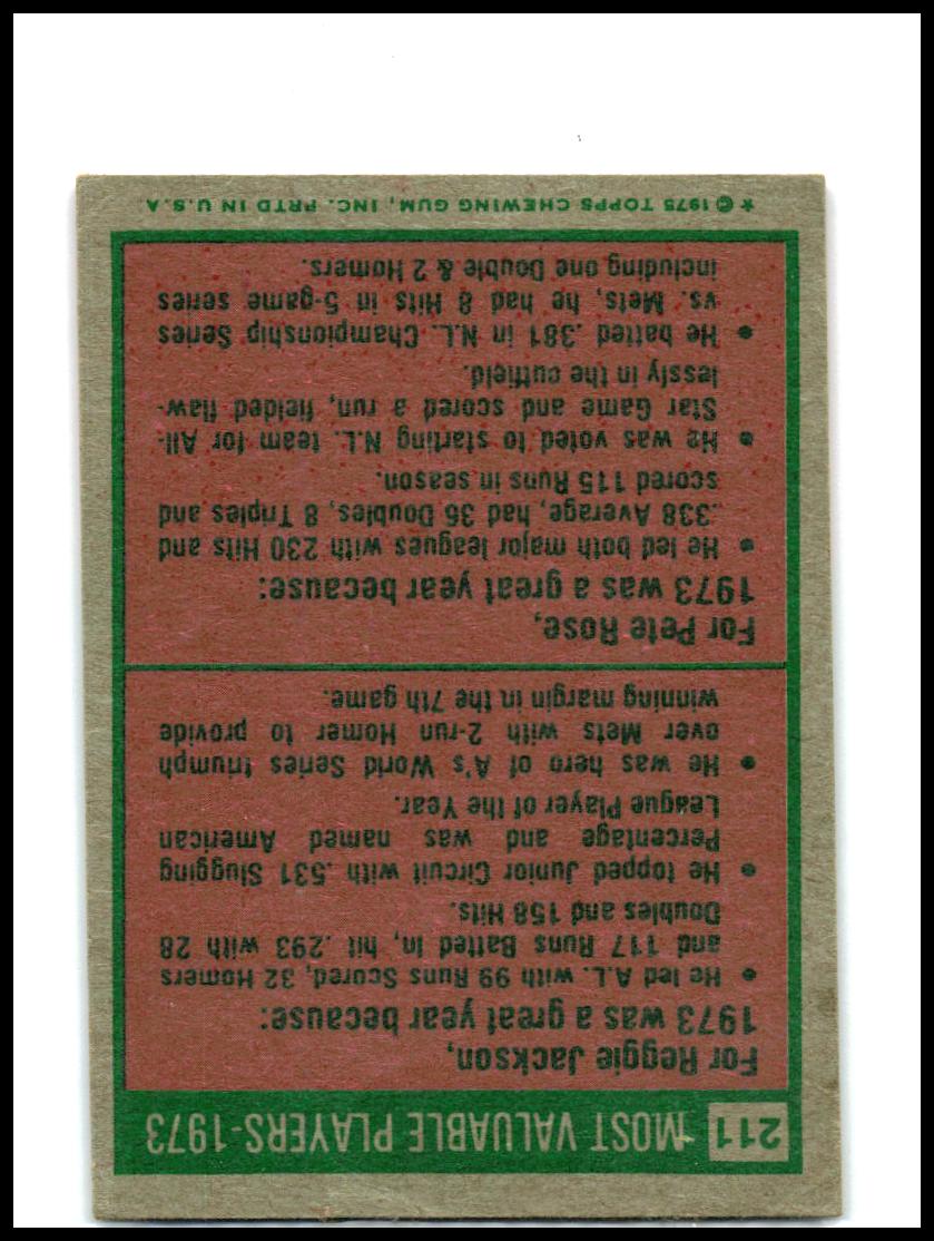 1975 Topps Mini #211 1973 MVPs Reggie Jackson / Pete Rose