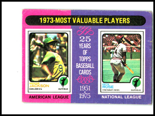 1975 Topps Mini #211 1973 MVPs Reggie Jackson / Pete Rose