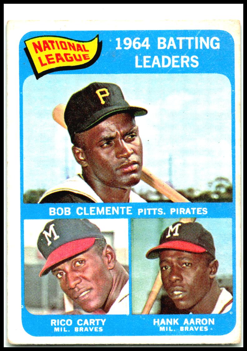 1965 Topps #2 National League 1964 Batting Leaders Clemente / Carty / Aaron