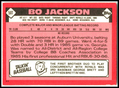 1986 Topps Traded #50T Bo Jackson Kansas City Royals