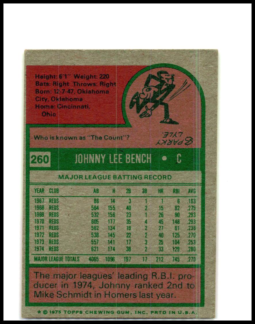 1975 Topps Mini #260 Johnny Bench Cincinnati Reds
