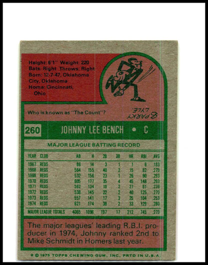 1975 Topps Mini #260 Johnny Bench Cincinnati Reds