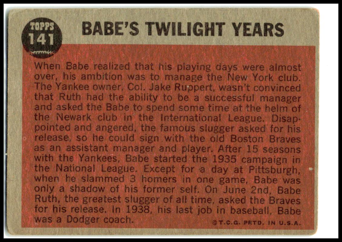 1962 Topps #141b Twilight Years Boston Braves