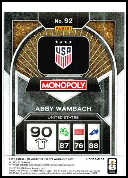 2026 Panini Prizm Monopoly FIFA World Cup Red Prizms #92 Abby Wambach USA