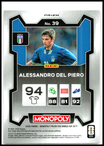 2026 Panini Prizm Monopoly FIFA World Cup Red Prizms #39 Alessandro Del Piero