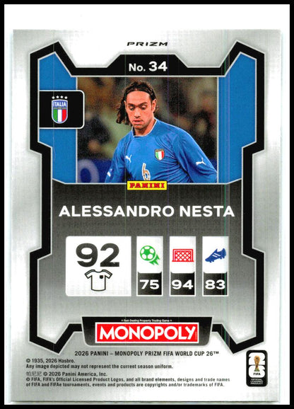 2026 Prizm Monopoly FIFA World Cup Four Corners Blue Wave #34 Alessandro Nesta