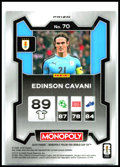 2026 Prizm Monopoly FIFA World Cup Four Corners Blue Wave #70 Edinson Cavani