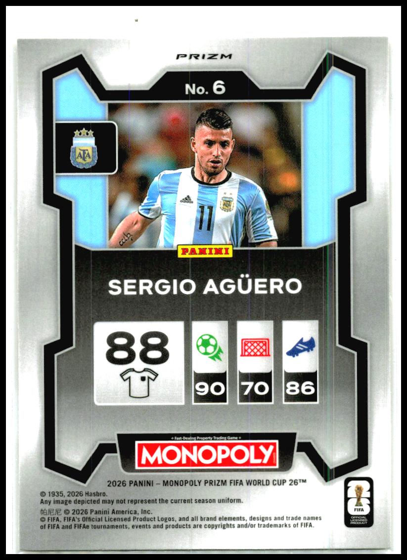 2026 Panini Prizm Monopoly FIFA World Cup Gold Cracked Ice #5 Segio Aguero
