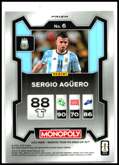 2026 Panini Prizm Monopoly FIFA World Cup Gold Cracked Ice #5 Segio Aguero