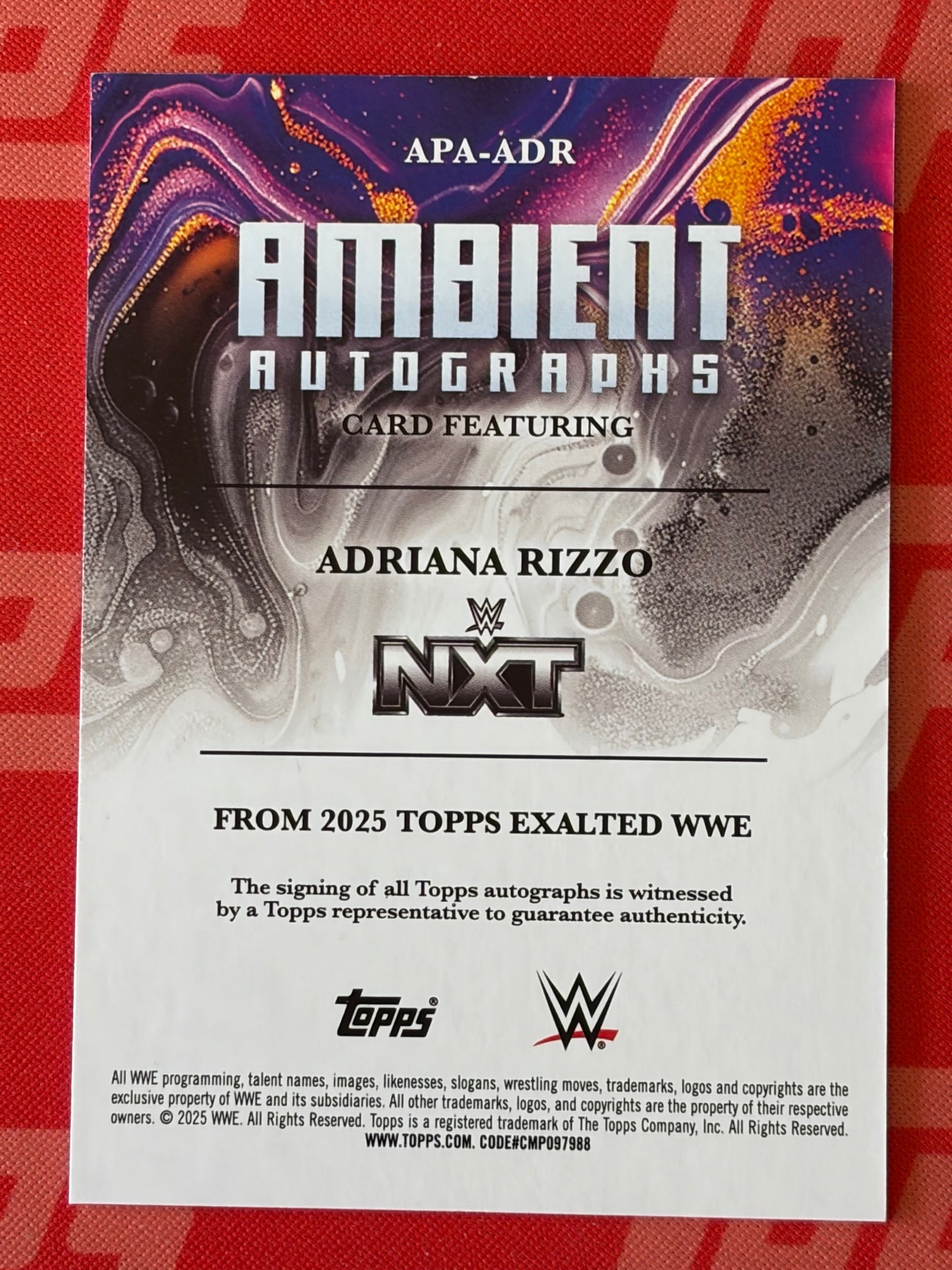 2025 Topps Exalted WWE Ambient Autographs #APA-ADR Adriana Rizzo AU
