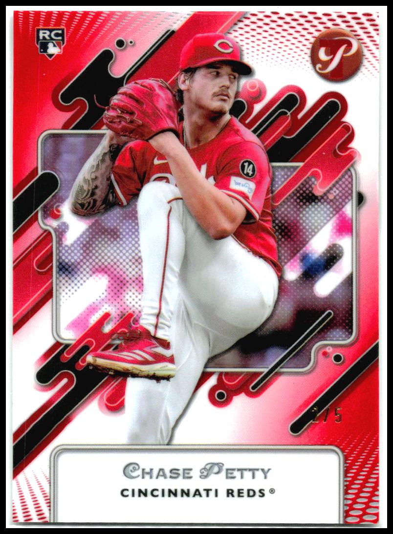 2025 Topps Pristine Red Refractors #2 Chase Petty RC #/5 Cincinnati Reds
