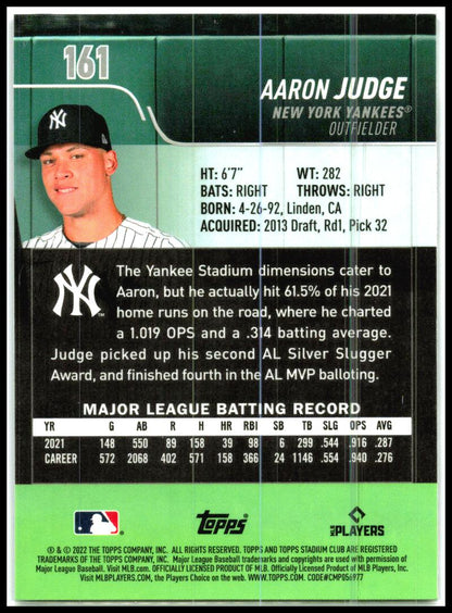 2022 Stadium Club Chrome X-Fractor #161 Aaron Judge New York Yankees