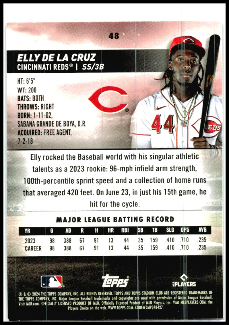 2024 Stadium Club Red Foil #48 Elly De La Cruz Cincinnati Reds