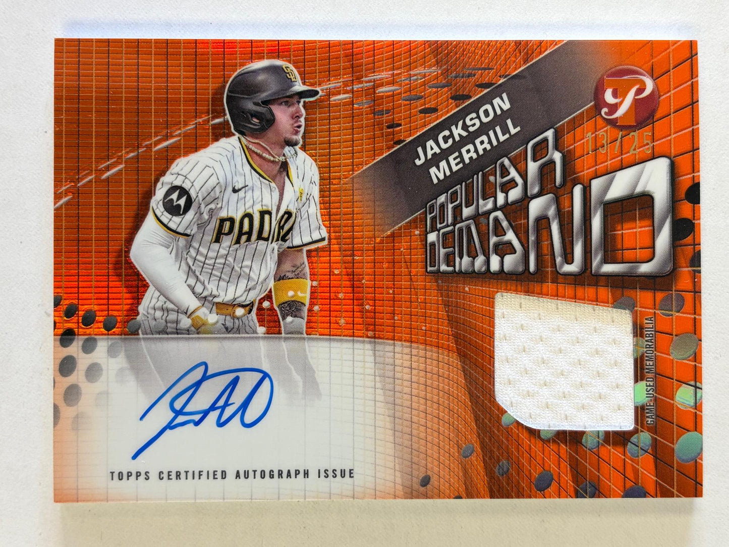 2025 Pristine Popular Demand Auto Relics Orange #/25 # Jackson Merrill AU Padres
