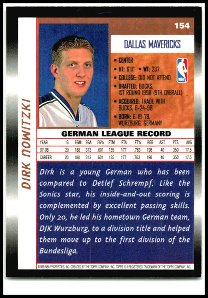 1998-99 Topps #154 Dirk Nowitzki RC Dallas Mavericks
