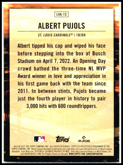 2022 Topps Update Legendary Home Field Advantage #LHA-15 Albert Pujols St. Louis