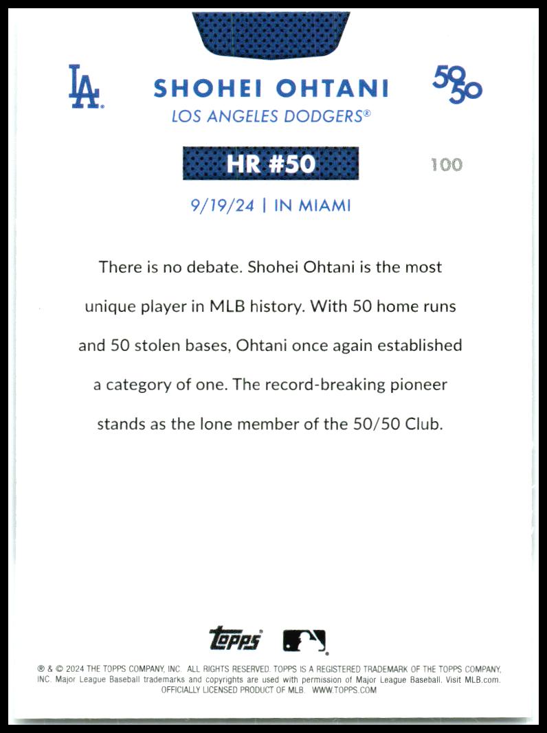 2024 Topps 50/50: Shohei Ohtani #100 Shohei Ohtani Los Angeles Dodgers