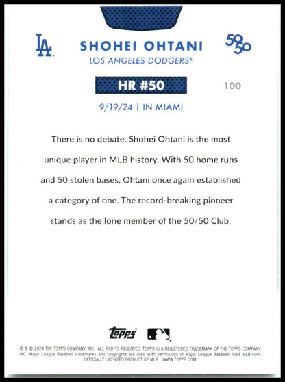 2024 Topps 50/50: Shohei Ohtani #100 Shohei Ohtani Los Angeles Dodgers