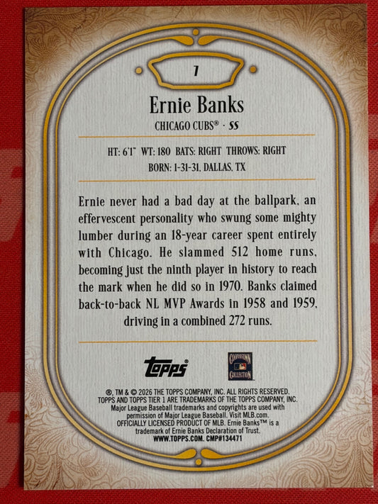 2026 Topps Tier One Blue #7 Ernie Banks #/40 Chicago Cubs