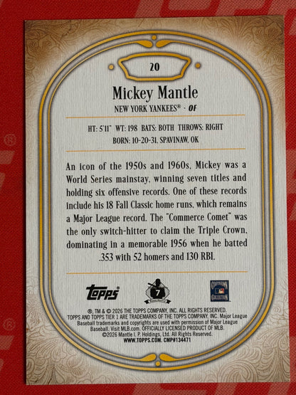 2026 Topps Tier One Purple #20 Mickey Mantle #/50 New York Yankees