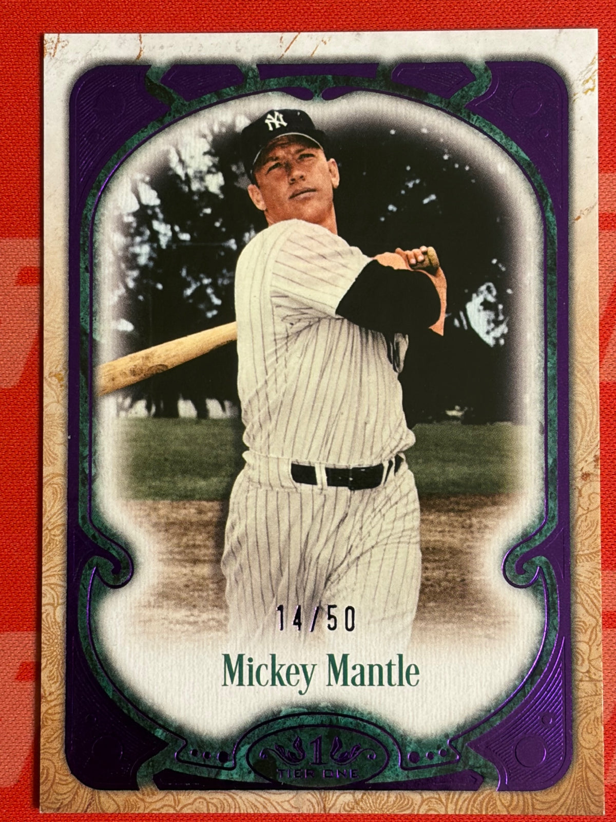 2026 Topps Tier One Purple #20 Mickey Mantle #/50 New York Yankees