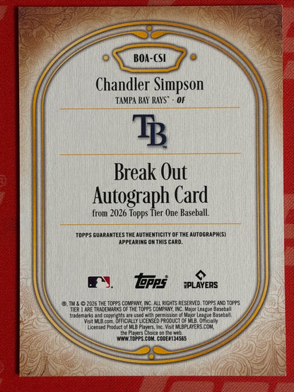 2026 Topps Tier One Break Out Auto #/199 #BOA-CSI Chandler Simpson AU Rays