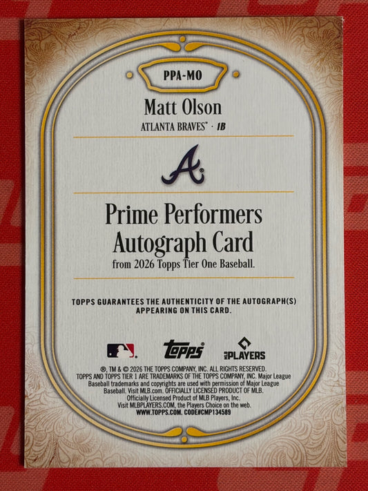 2026 Topps Tier One Prime Performers Auto Green #/125 # Matt Olson AU Braves