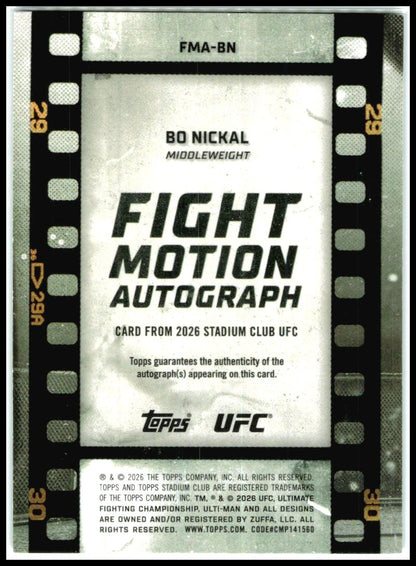2026 Stadium Club UFC Fight Motion Auto Purple #/25 #FMA-BN Bo Nickal
